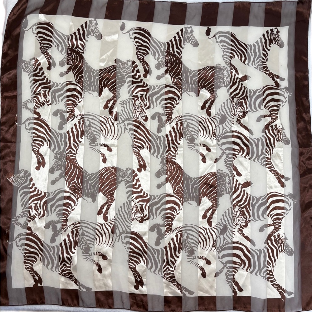 Zebra Print Polyester Scarf in Brown and Cream Large